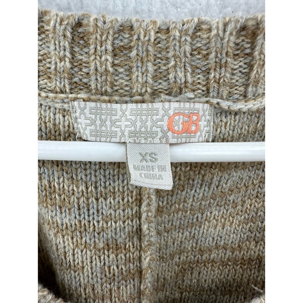 GB Cream and Tan Poncho Shrug with Fringe, XS, Preowned - Picture 3 of 6
